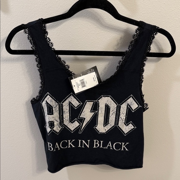 AC/DC Tops - AC/DC Black Lace-Trim Logo Crop Top